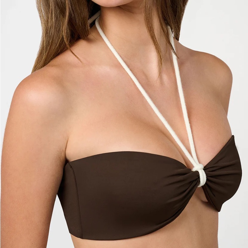 WeWoreWhat Brown Strapless Bikini Set with Cream Tie - Picture 5 of 6